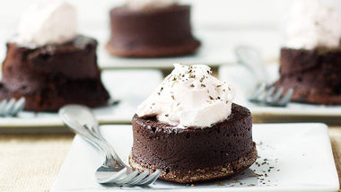 Bittersweet Chocolate Tortes with Passion Fruit Cream