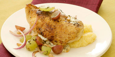 Chicken with Goat Cheese, Grapes and Pine Nuts