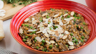 Creamy Farro Risotto with Peas and Mushrooms