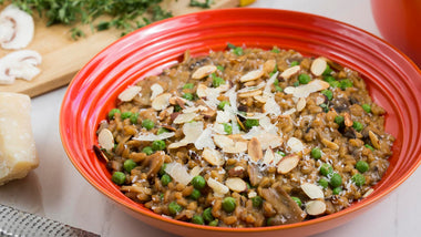 Creamy Farro Risotto with Peas and Mushrooms