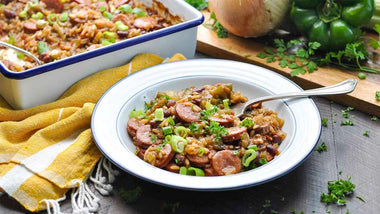 Dump-and-Bake Sausage Red Beans and Rice Casserole