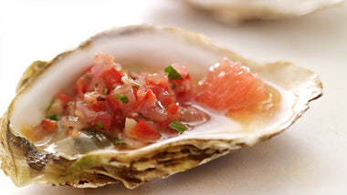 Grilled Oysters with Grapefruit and Red Pepper Relish