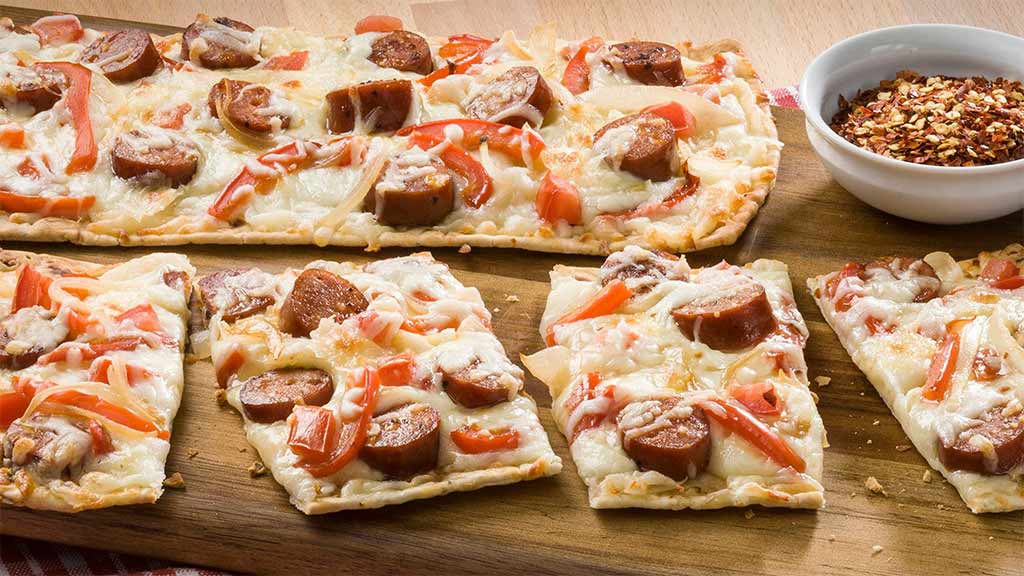 Smoky Sausage Two Cheese Flatbread Pizzas