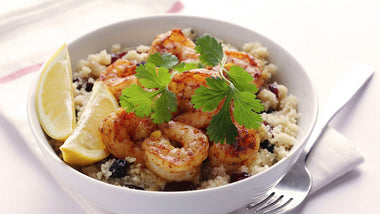 Spiced Prawns with Dried Fruit Couscous