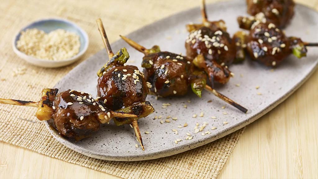 Turkey Meatball and Scallion Yakitori