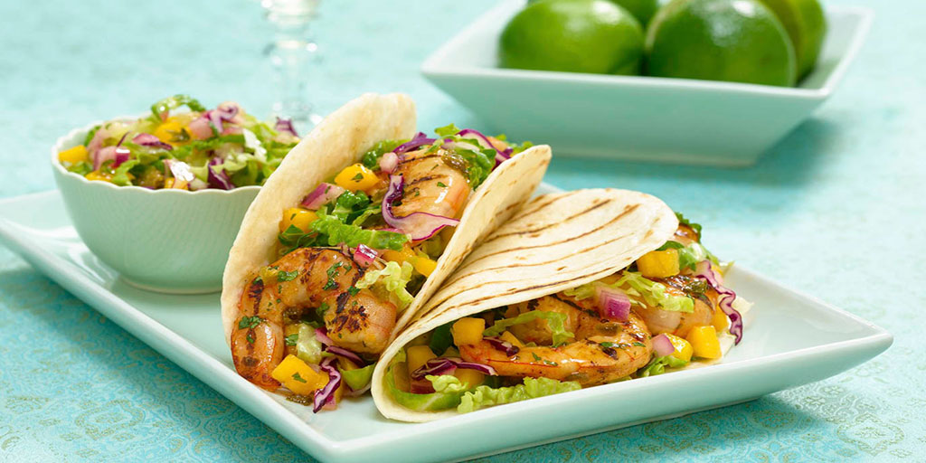 Grilled Shrimp Tacos with Jalapeño Mango Slaw