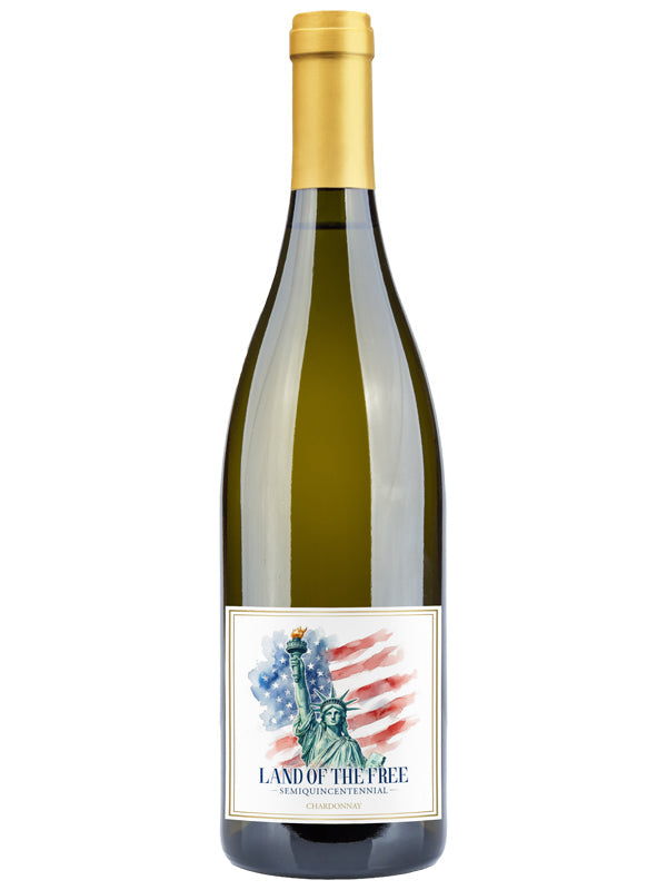 Wine bottle with a label featuring the Statue of Liberty and an American flag on a white background