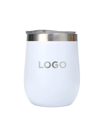 Double Wall Stainless Steel Wine Tumbler with Lid (12oz.) - Customizable