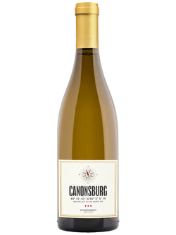 A bottle of Canonsburg Chardonnay white wine with a gold foil capsule and a cream-colored label, shown on a plain white background.