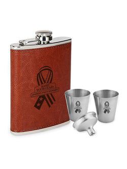 Raise Your Glass AMW Brown Leather Flask with Shot Glasses
