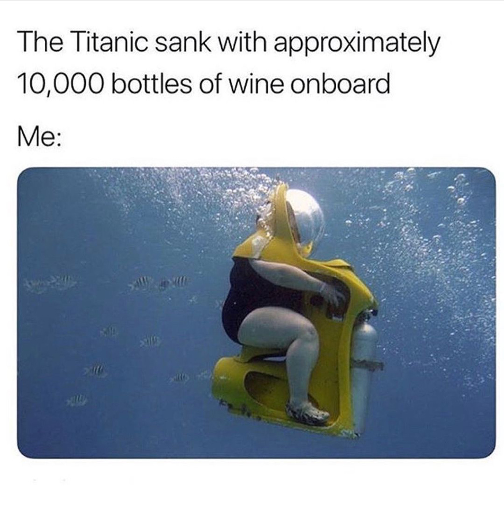 woman under water going after wines on the Titanic