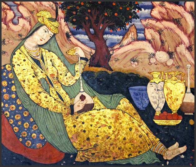 Woman drinking wine in Persia