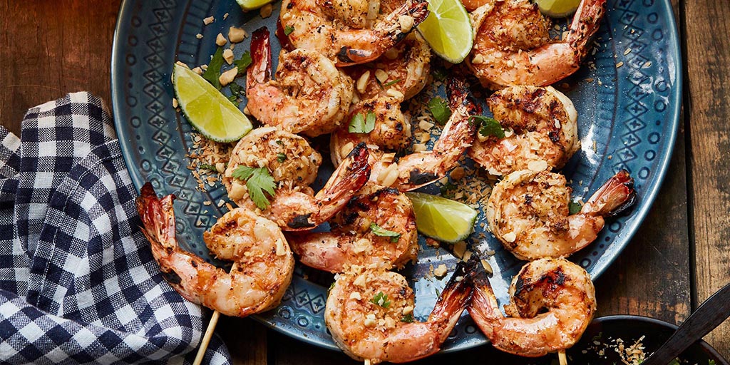 Grilled Mojito Lime Shrimp Skewers - Sun Fish 2017 Central Coast Rosé of Grenache
