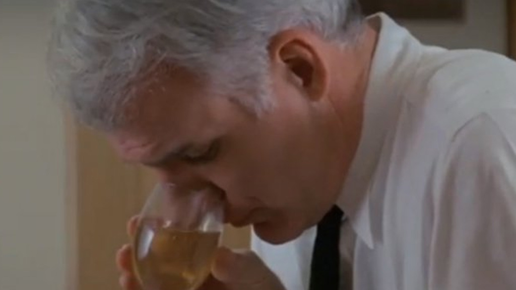 Steve Martin drinking wine in Roxanne