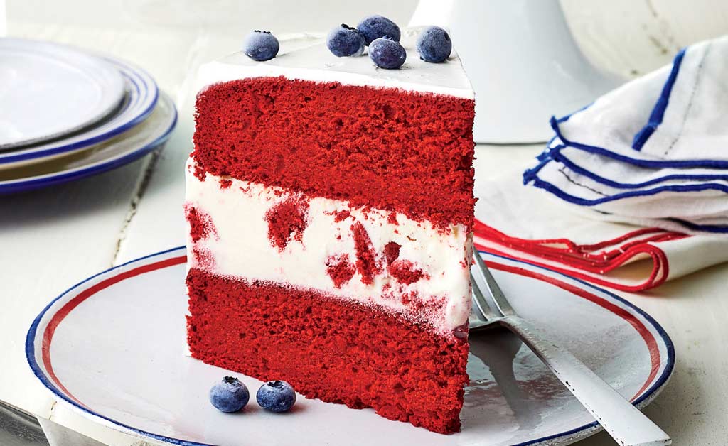 Red Velvet Ice Cream Cake with Blueberries