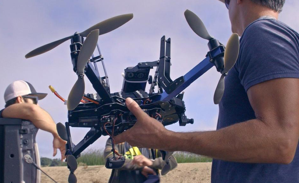 Drone technicians with a drone