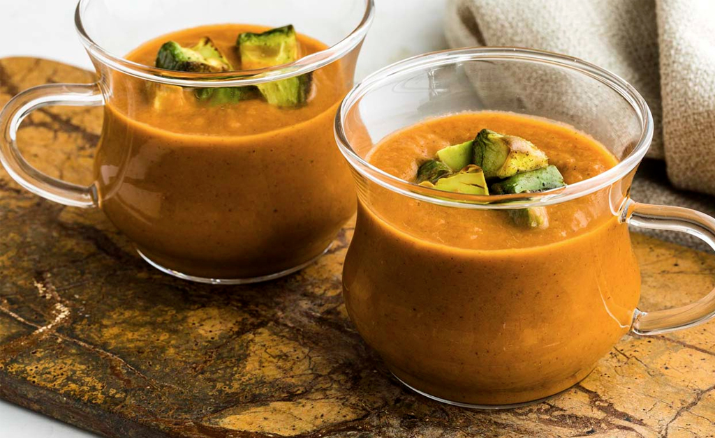 Roasted Vegetable Soup with Roasted Avocado