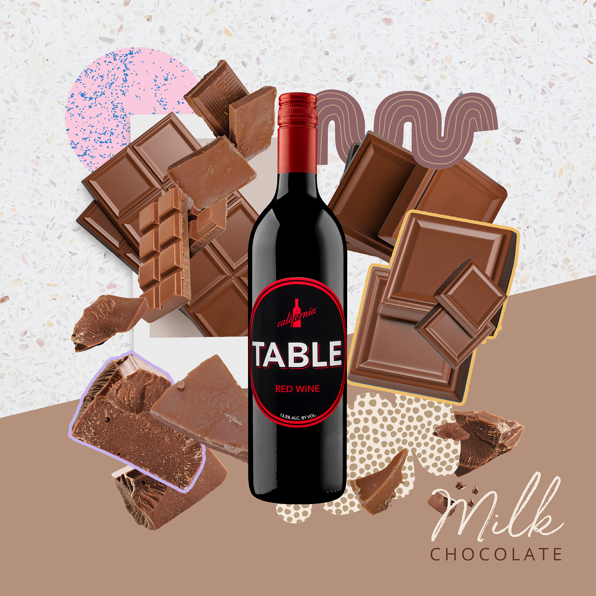 Milk chocolate and wine collage