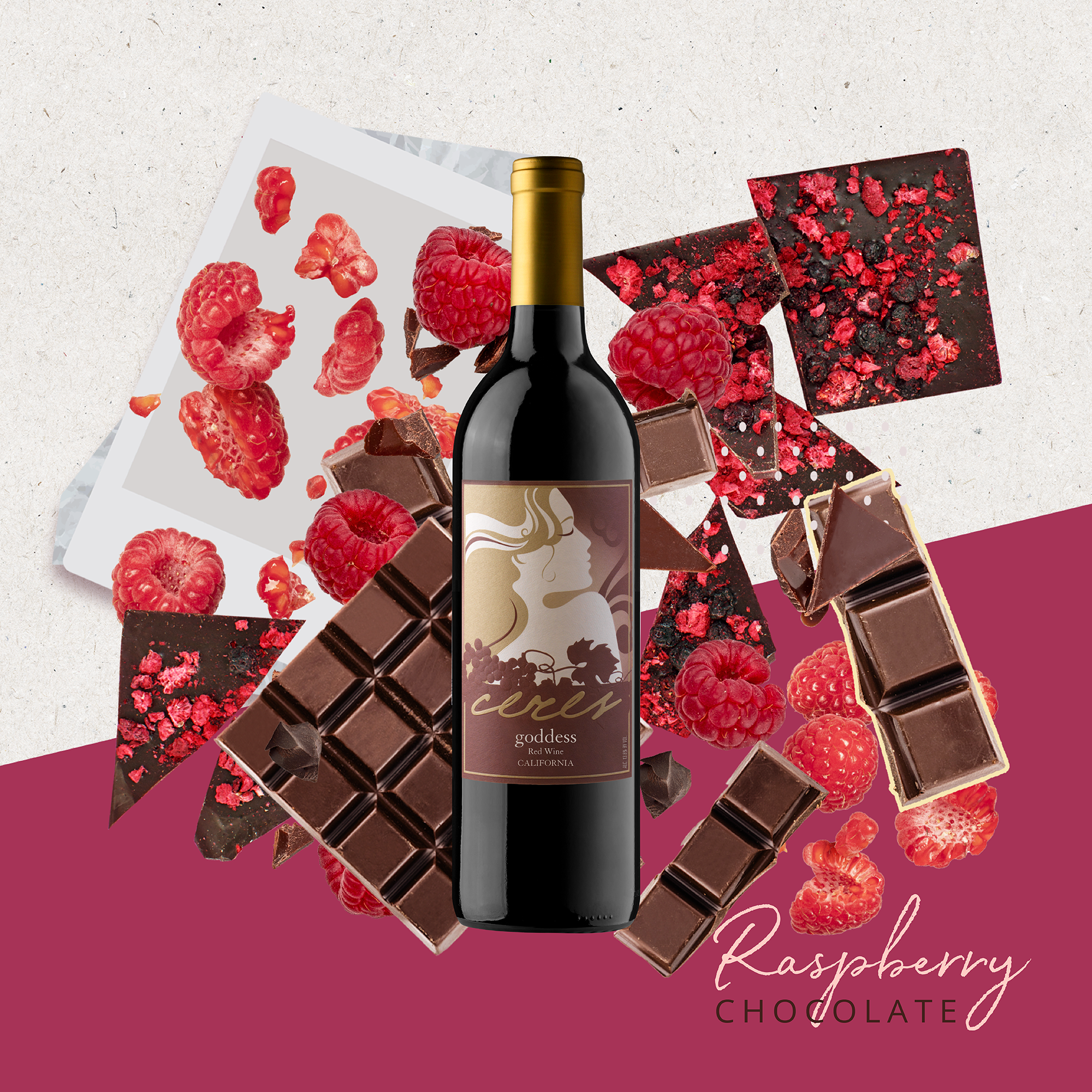 Raspberry chocolate and wine collage