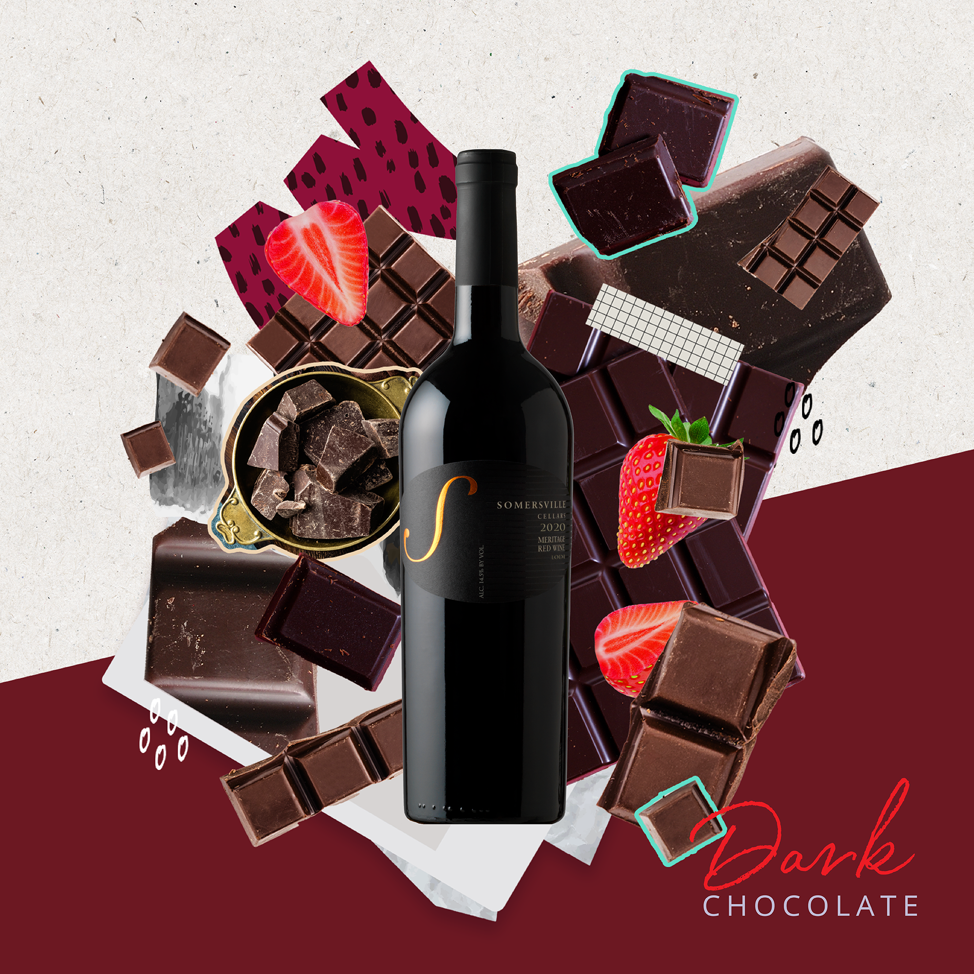 Dark chocolate and wine collage