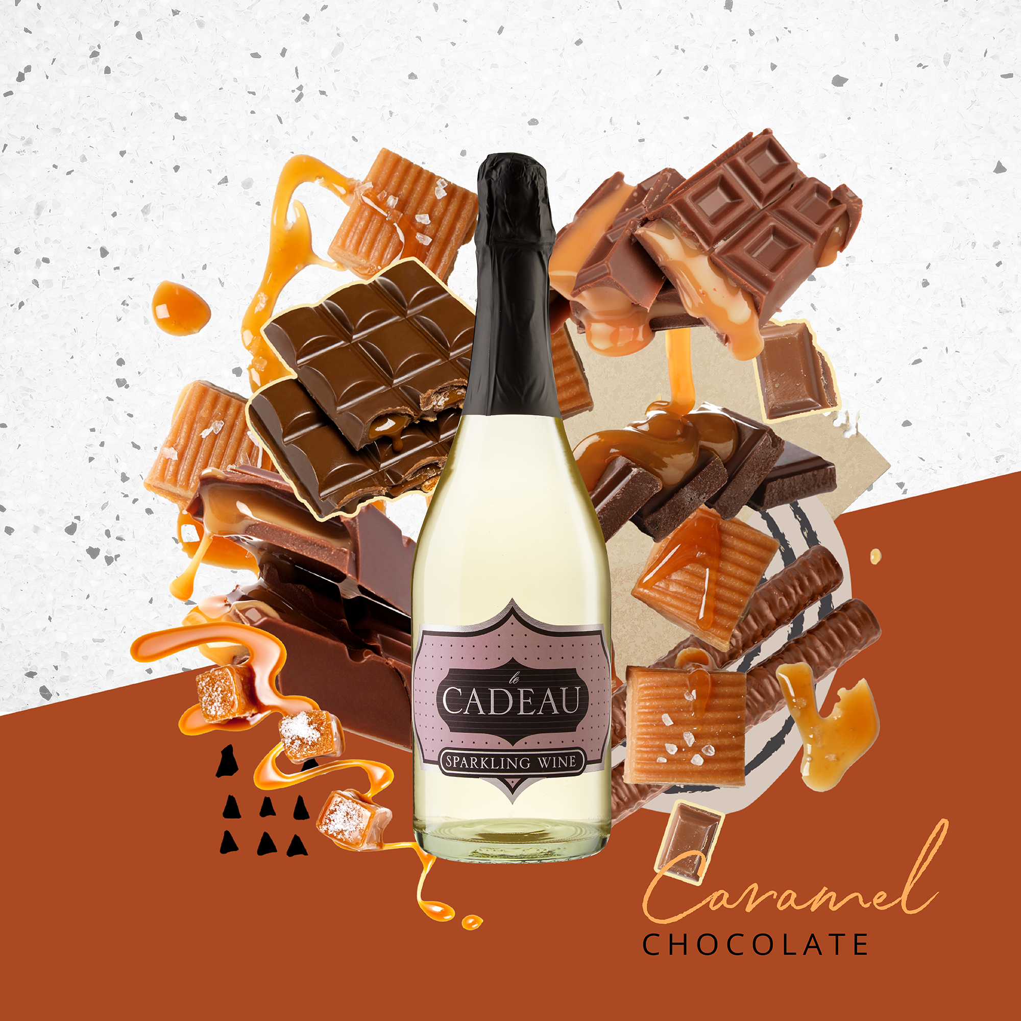 Caramel chocolate and wine collage