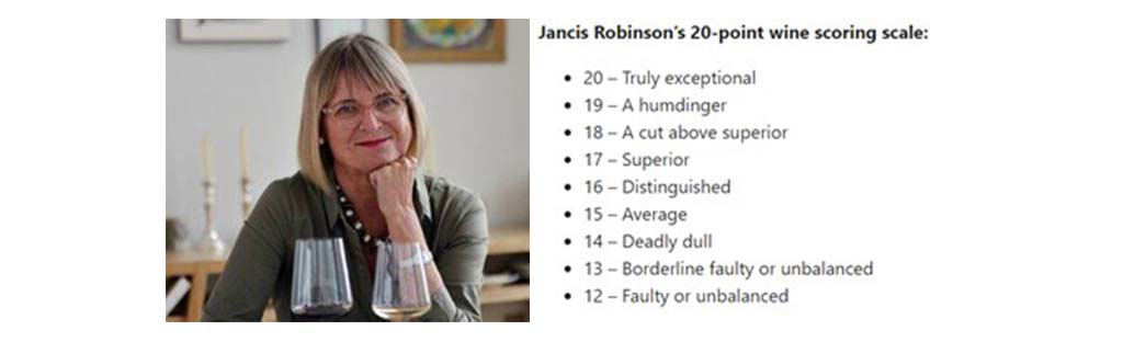 Image of Jancis Robinson and her top 20-point wine scoring scale